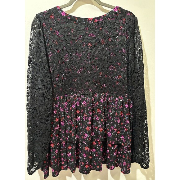 Torrid Women's Black Baby-doll Lace Super Soft Mix Tiered Button Down Top 18-20 - Picture 10 of 10